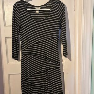 Black and Gray Striped 3/4 Sleeve Dress